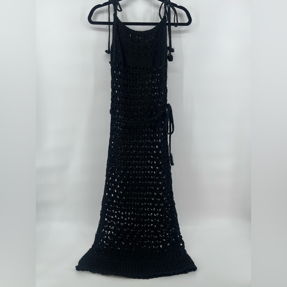 NWT Lulus Crochet Maxi Dress Women's Size Medium Black